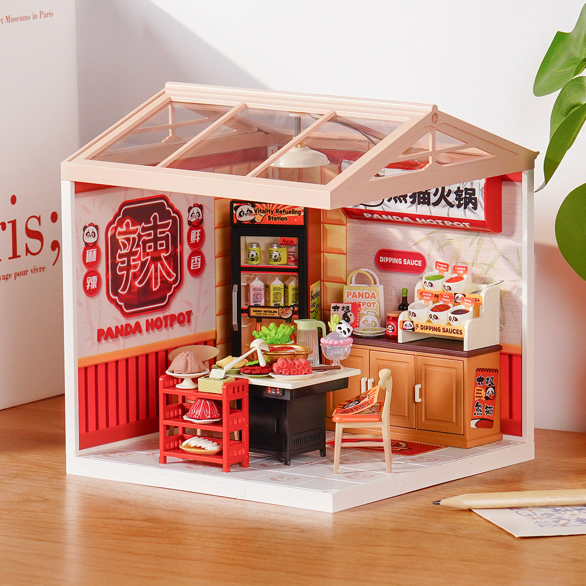 Restaurante Panda Hot Pot Casa Miniatura DIY
