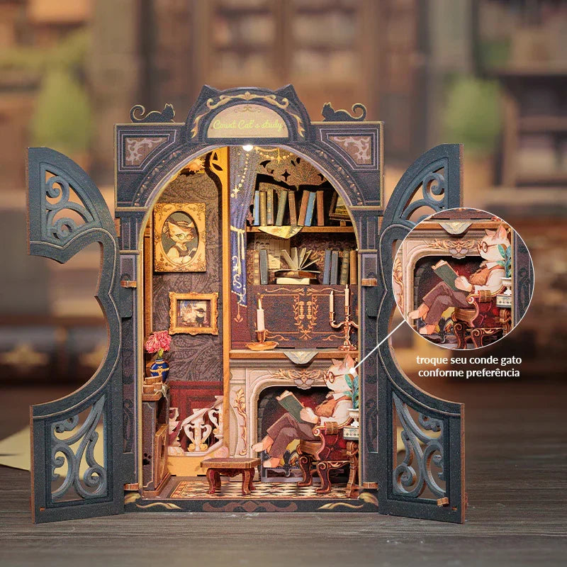 Sala de Estudo do Conde Gato Book Nook DIY